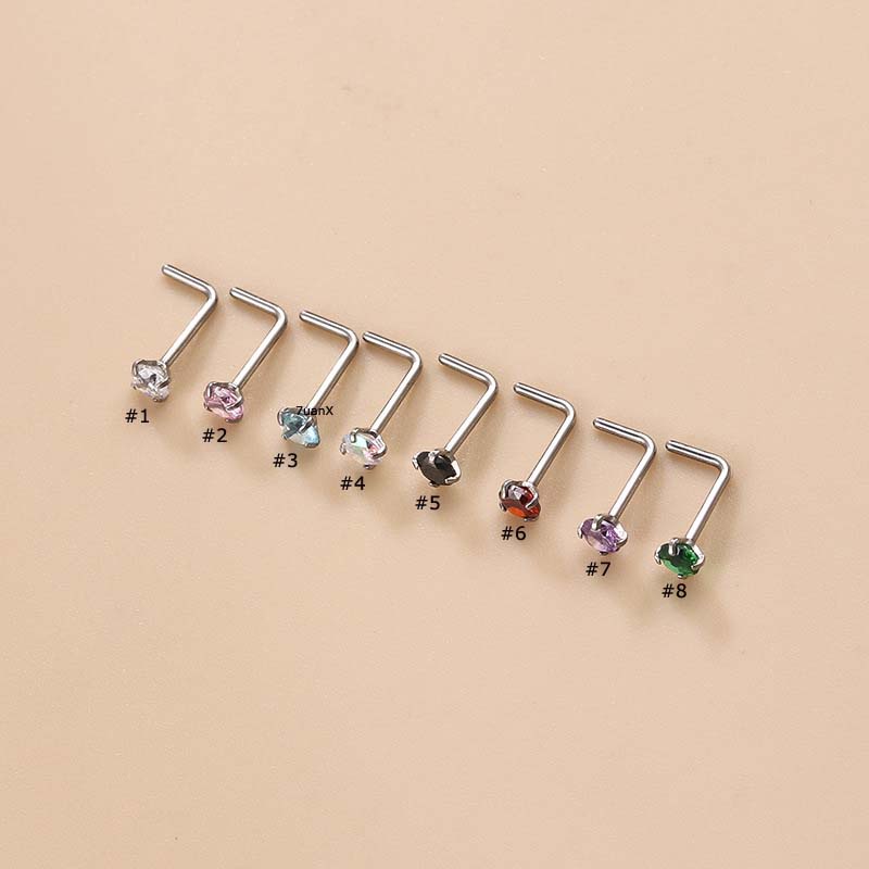 1pc Anting Tindik Hidung Bentuk L Bahan Stainless Steel 20Gauge