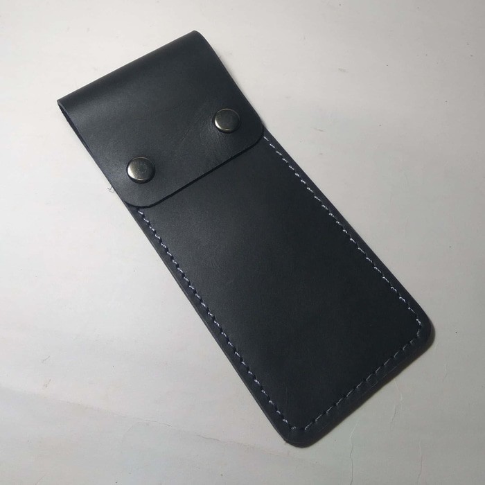 tempat pensil model kulit asli warna hitam pencil case