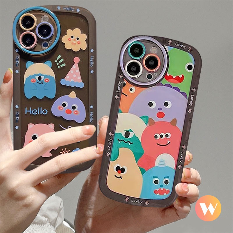 IPHONE Casing Tahan Guncangan Lensa Bulat Kompatibel Untuk Iphone7 8 6 6s Plus 11 13 12 14 Pro MAX XR XS MAX X SE 2020lucu Graffiti Kartun Monster Kecil Soft TPU Back Case