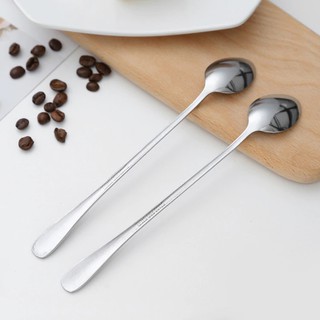 Sendok Korea Teh Kopi Gagang Panjang bentuk Oval Stainless Steel