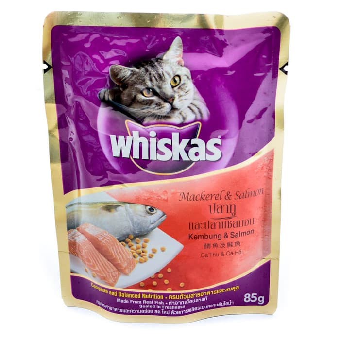 MAKANAN KUCING WHISKAS POUCH MACKEREL SALMON 85GR