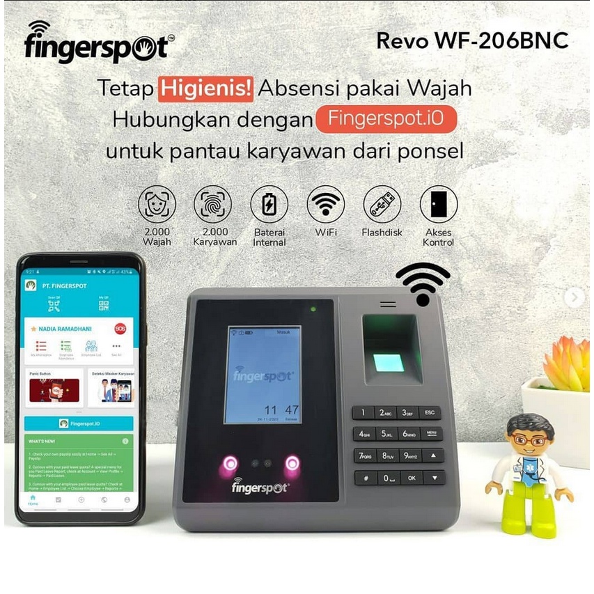 fingerspot Revo WF-206BNC mesin absensi wajah jari kartu support absensi online dan access pintu fingerspot 206