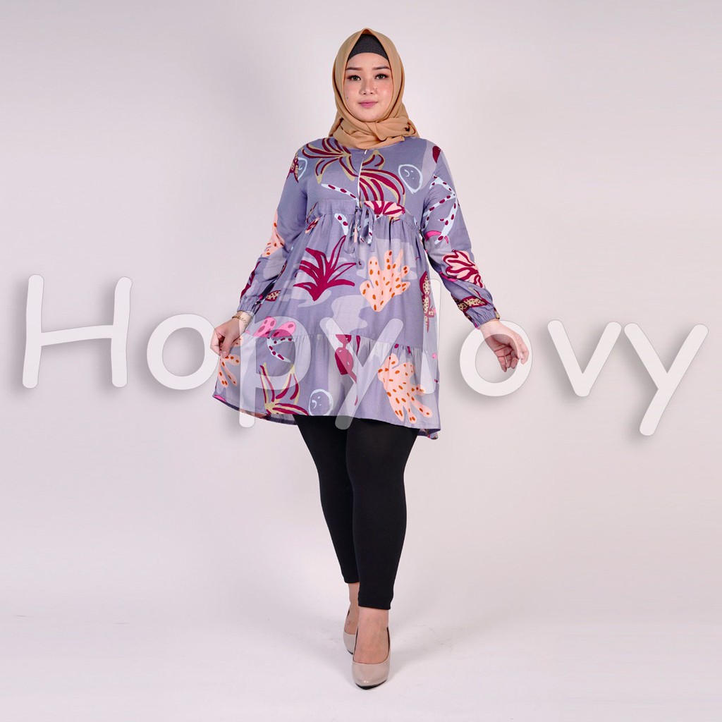 HOPYLOVY Tunik Jumbo Wanita Lengan Panjang bahan Katun Viscose Milanda