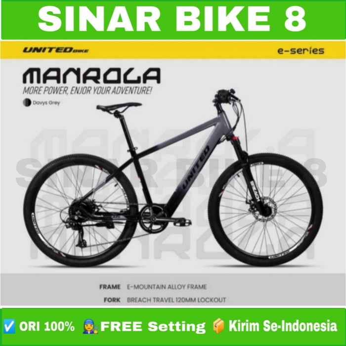 Sepeda Gunung Ukuran 27,5 Inch MTB Electric UNITED MANROLA E-Bike Listrik