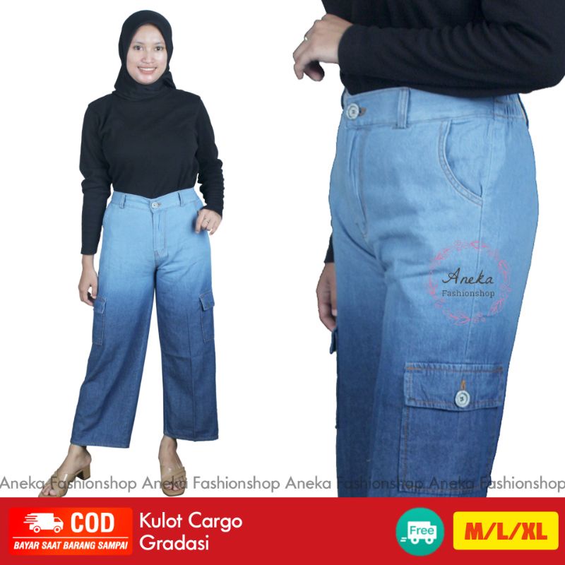 JEANS KULOT CARGO // CELANA JEANS HIGHWAIST // CELANA WANITA