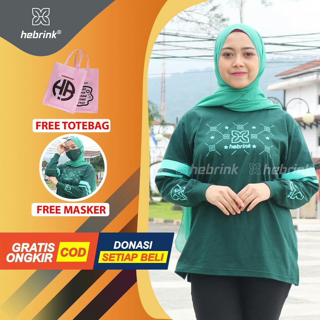 ⭐GRATIS MASKER⭐ Sweatshirt Hebrink Premium Ori HB36 Green Bottle - kaos lengan panjang - atasan cewe