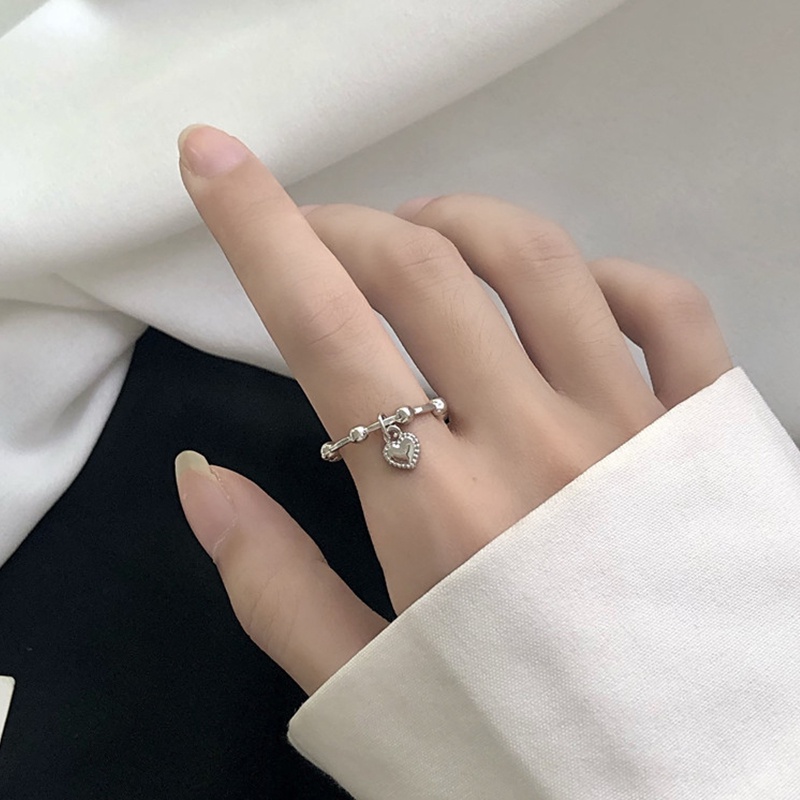 Korea Simple Ring Vintage Baroque Lovely Heart Pendant Ring  for Women Rings