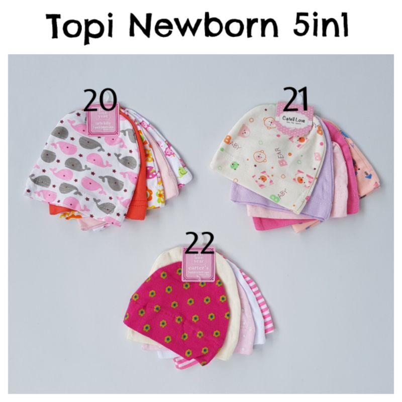 Topi Bayi Baru Lahir Newborn Baby Hat 5in1 Isi 5 pcs