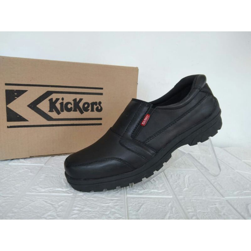 Kickers Sepatu Pria Slip On Kulit Asli Sekolah Kerja Kantor Warna Hitam 39-43