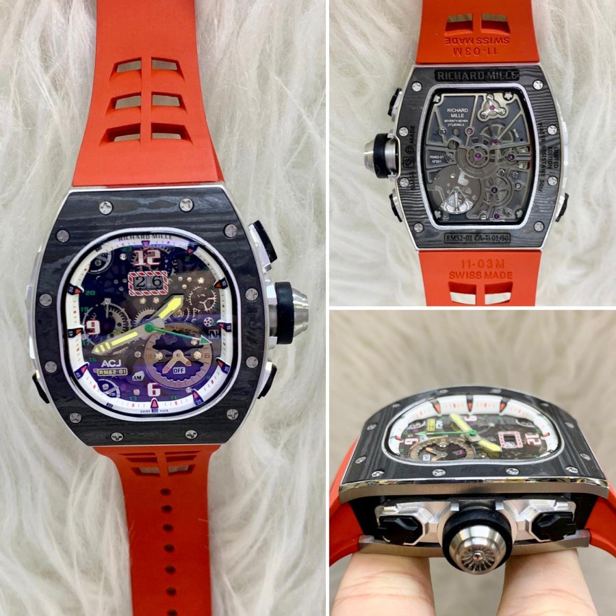 Diskon Jam Tangan Rm 52-01 Red Black Carbon Body 1:1 Garansi 1 th