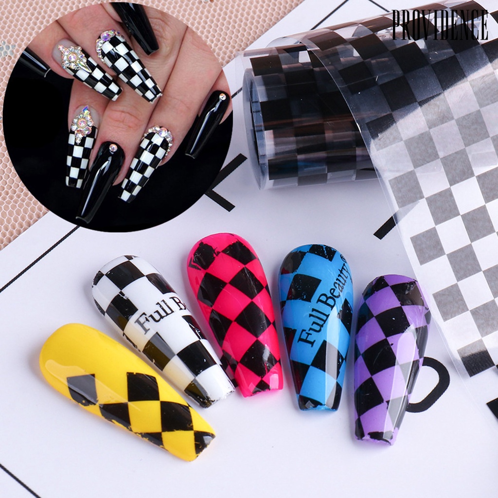 Providence 10Pcs/Set Nail Transfer Various Patterns DIY Colorful Nail Plaid Decal Adhesive Slider for Female