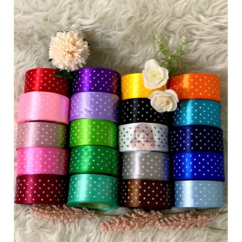 ( Rol 20 Yard ) PITA SATIN POLKADOT 1.5INCH / 4CM / 11/2IN - SILK SATEEN DOTS RIBBON 40MM