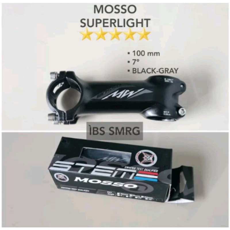 Stem Mosso Super Light Panjang 100 x 31.8 MM Angle 7 Derajat Black Gray - 10 cm Ringan