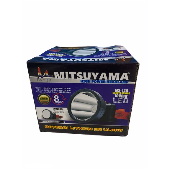 Mitsuyama Senter Kepala LED Super Terang Lithium MS146P LAMPU KUNING 10 Watt Super LED Rechargeable