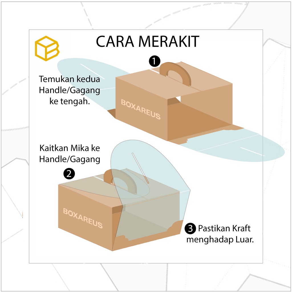 Box Kue Mika Kotak Cake Packaging Transparan Dus Handle | 42212 White (10 pcs)