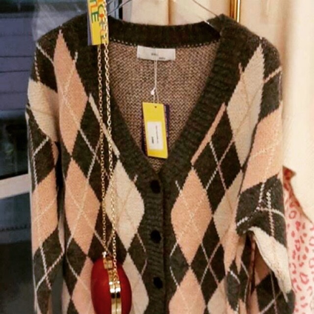 Colorfultitle Argyle Oxford Cardigan Pink black winter oversized korea brand ulzzang new oversize