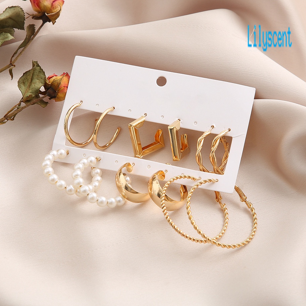 Ls 6 Pasang Anting Hoop Bentuk C Hias Mutiara Imitasi Gaya Vintage Untuk Pesta Pernikahan