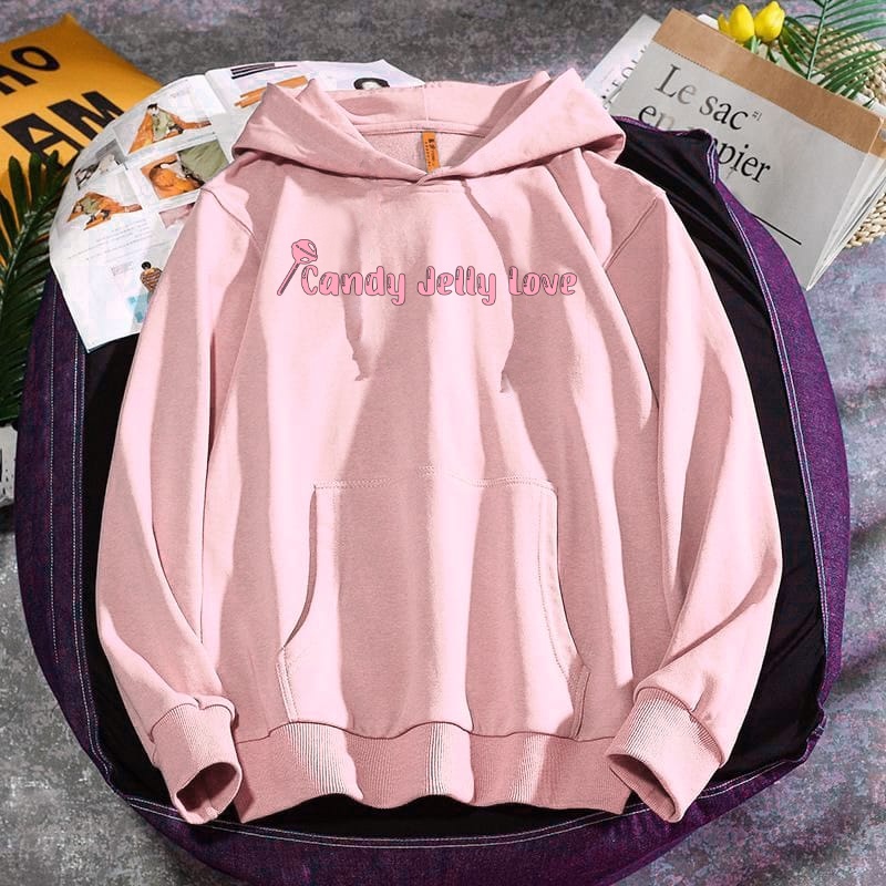 Candy Jelly Love Hoodie Wanita Kekinian Motif Lettering