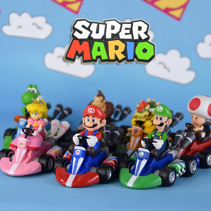 Mainan Mobil Balap Mario Kart Pull Back Bahan PVC Ukuran 12cm Untuk Hadiah Anak