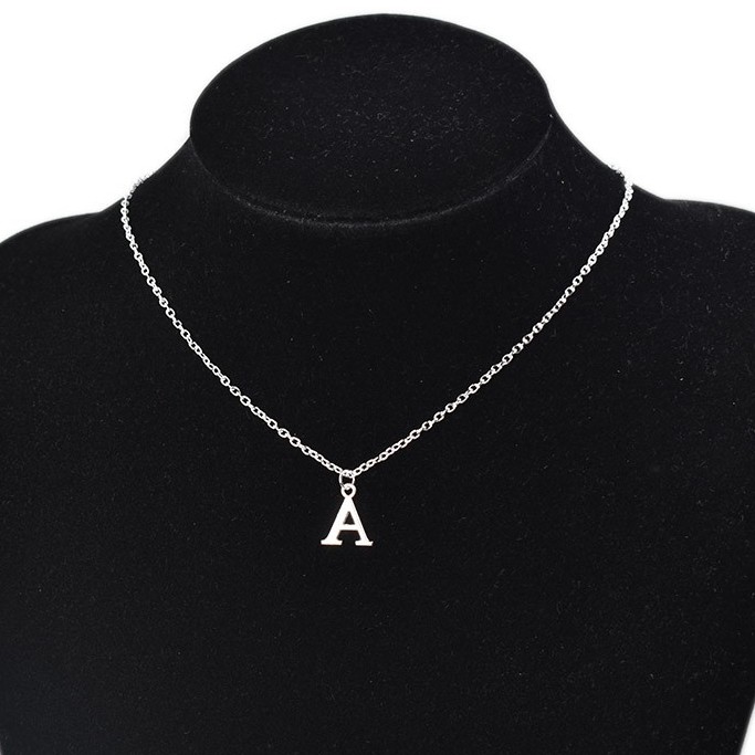 Kalung Rantai Liontin Huruf Alfabet Warna Silver Untuk Wanita