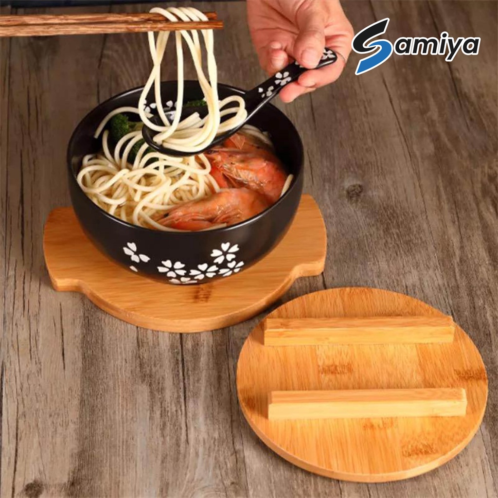 japanese ramen bowl set / mangkok mie  bakmi free sendok sumpit tutup kayu / korean soup bowl noodle