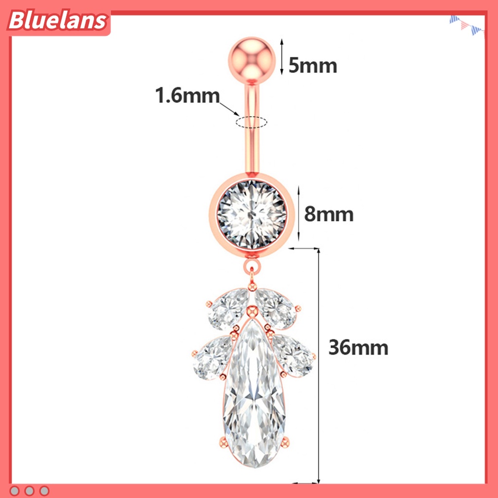 1pc Cincin Tindik Pusar Bentuk Daun Aksen Berlian Imitasi Untuk Wanita