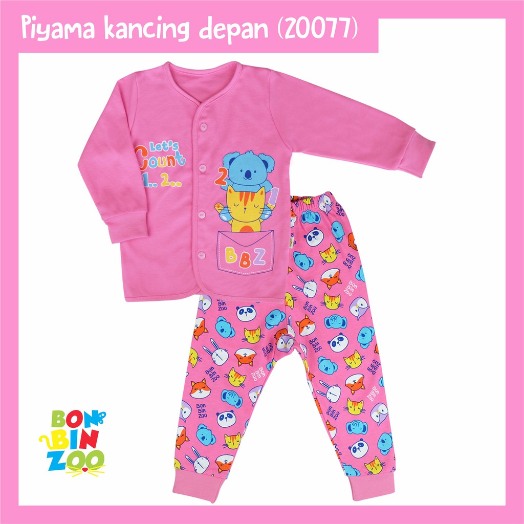 Setelan Baju Tidur Piyama Bayi Lengan Panjang Kancing Depan Bonbinzoo