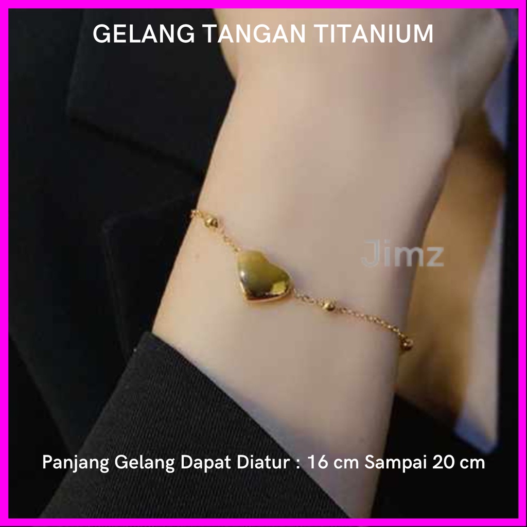 Jimz - Gelang Tangan TItanium Asli Love Liontin Zircon Korea Anti Karat Anti Luntur Fashion Perhiasan Aksesoris Pria Wanita Nagita inisial