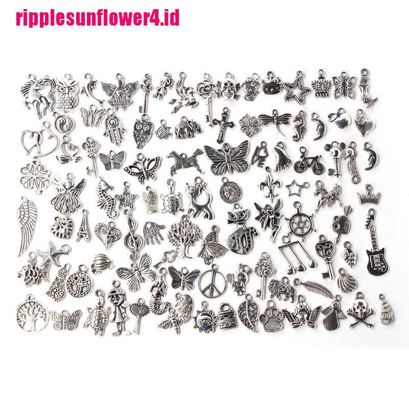 100pcs Liontin Gaya Tibet Warna Silver Untuk Perhiasan