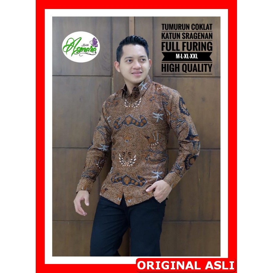 PROMO BATIK PREMIUM MODERN KEMEJA BATIK SOLO Lengan Panjang Lapis Furing Asmara Tumurun Coklat Wirad