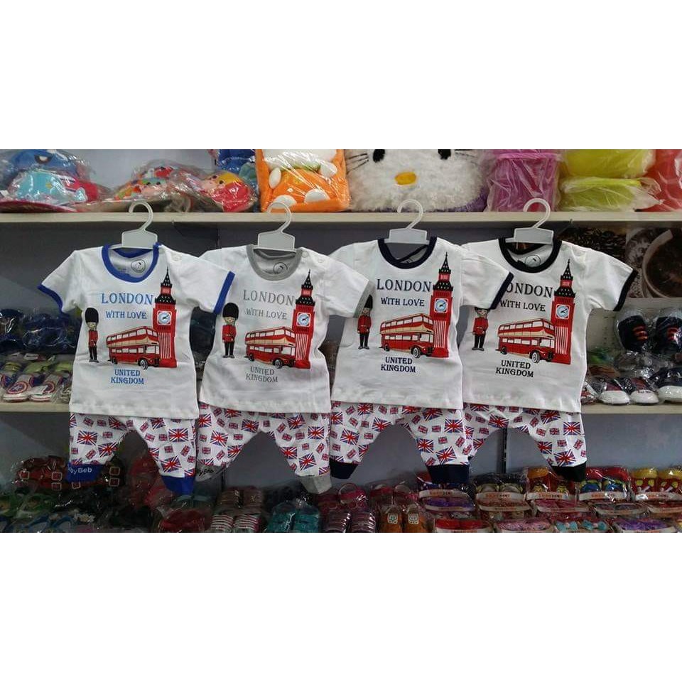 Setelan anak laki laki kaos celana pendek motif boy london merek Baby beb