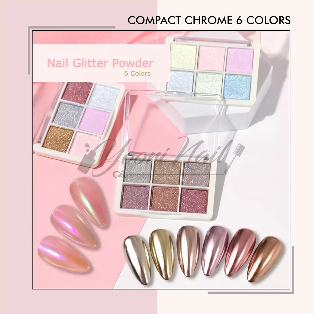 Compact chrome pallete 6 color solid powder mirror effect chrome powder nail art