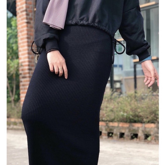 HOPYLOVY Rok Span Wanita Bahan Rajut Panjang Knitted Kayana