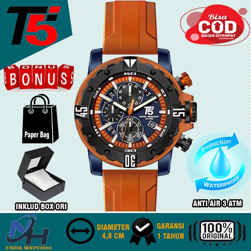 PROMO Jam Tangan Kulit Analog Sport Pria T5 H3757 Arloji Laki Cowok Original Bergaransi 1 Tahun Jam 