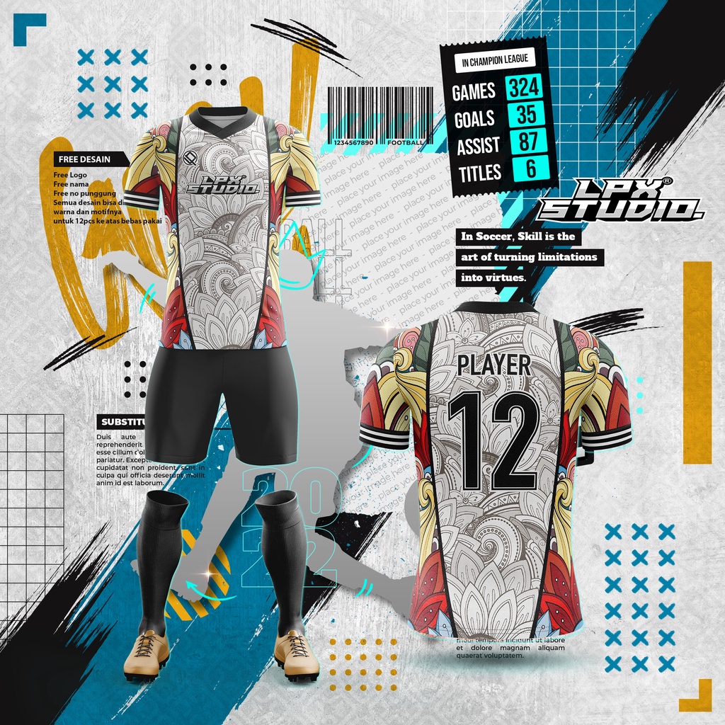 Jersey Futsal Colorful Flora Custom Free Name Set