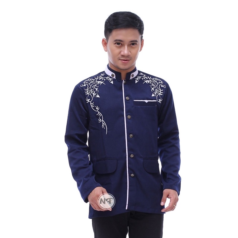 Jasko bordir Putih, Hitam, biru, Navy, ijo NU | dobel kerah | jasko modern jasco