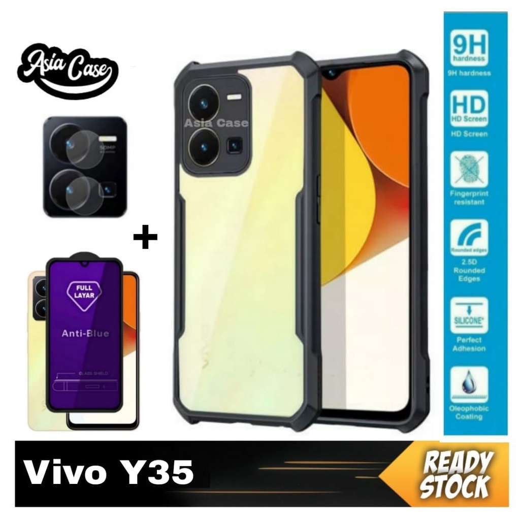 Promo 3 IN 1 Case Vivo Y35 Tempered Glass Blue Light Full Layar Dan Anti Gores Camera Softcase Fusio