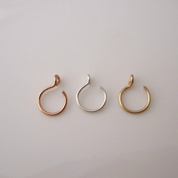 Anting Stud Hidung Tanpa Lubang Bahan Stainless Steel Lapis Emas 14k Adjustable