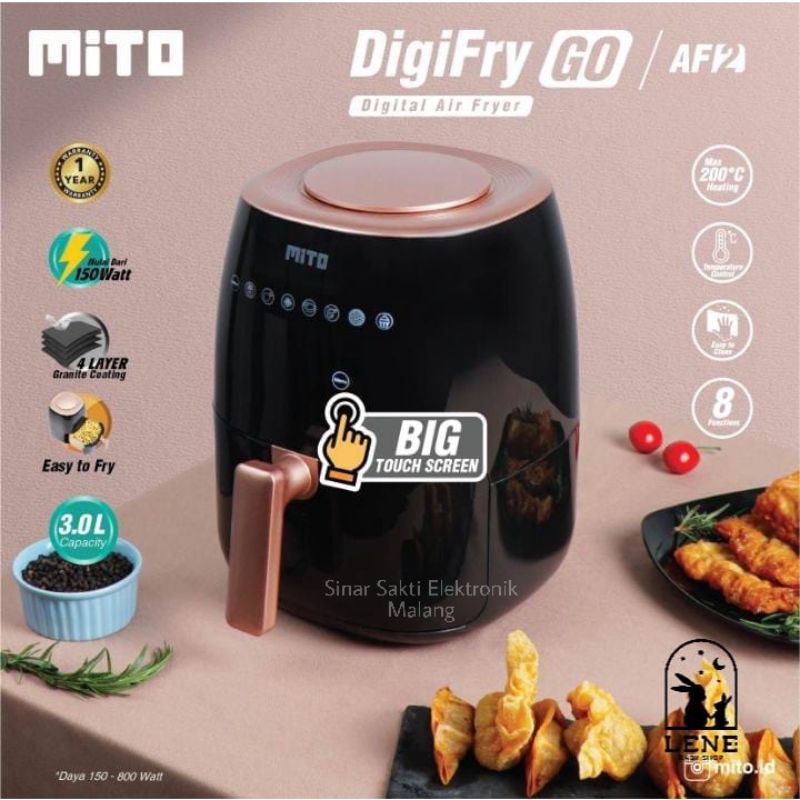 Digital Air Fryer Mito Mitochiba AF 2 AF2 3 Liter Low Watt - Air Fryer Mito Murah