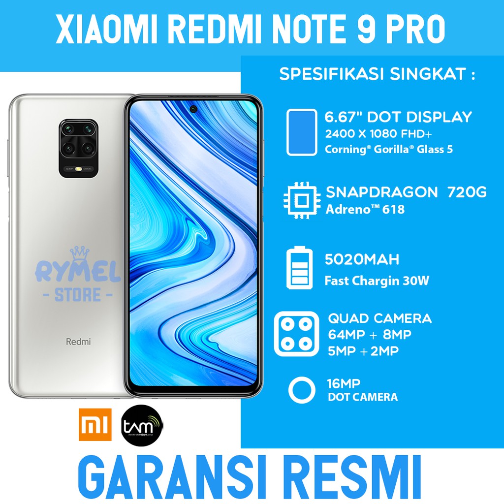 TERMURAH XIAOMI REDMI NOTE 9 PRO 6/64 GB GARANSI RESMI TAM REDMI NOTE 9 PRO RAM 6GB/64GB RESMI TAM