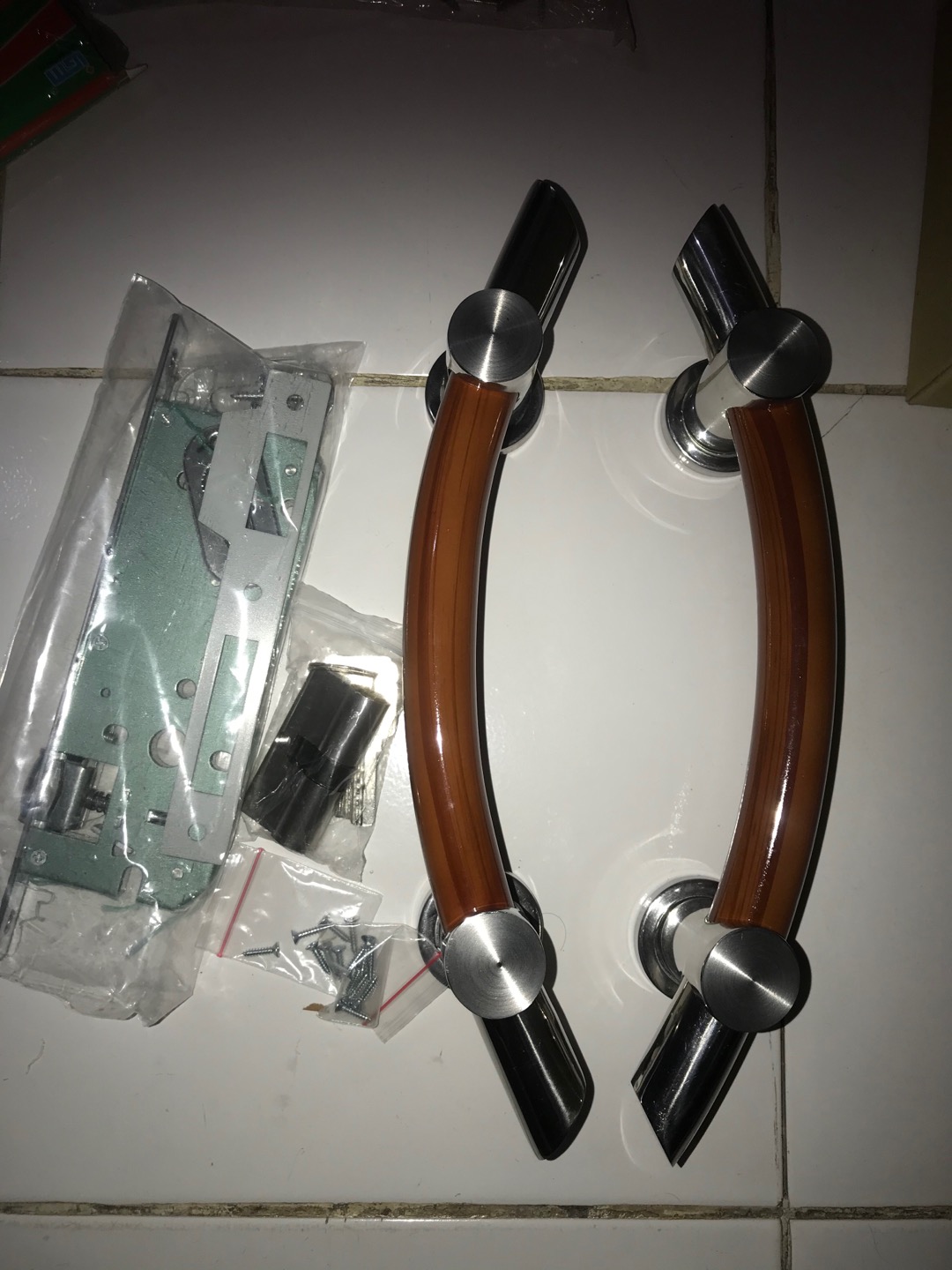 1 Set (2pcs) Pull Handle Pintu Tarikan Pintu Sabit Natur Spb + 1set Body Kunci Pelor Gagang Pintu