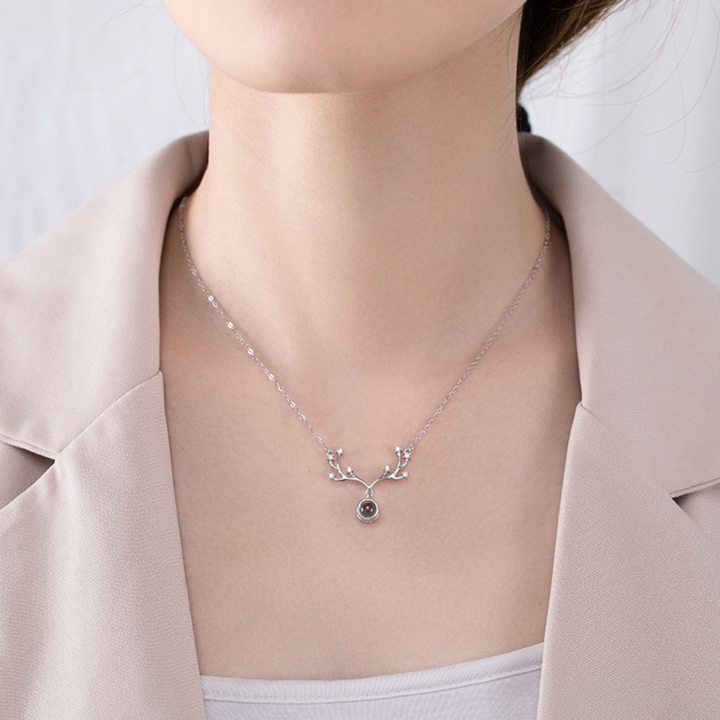 Hu Hu Hu Hu Hu Alat Bantu Pasang Kacamata♡ Kalung Rantai Lapis Silver Bentuk Tanduk Rusa Untuk Wanita
