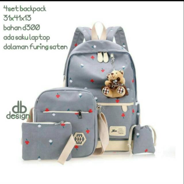 free boneka rok ransel motif tulip 3in1 kanvas