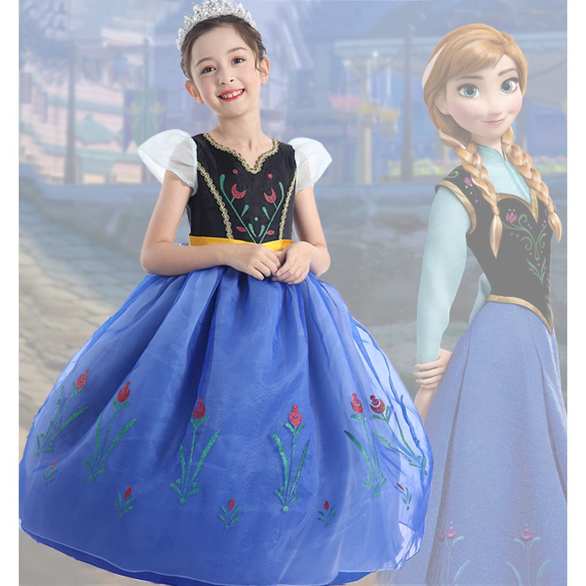 Frozen Anna Elsa Princess Kostum Impor Dress Baju Pesta Ulang Tahun