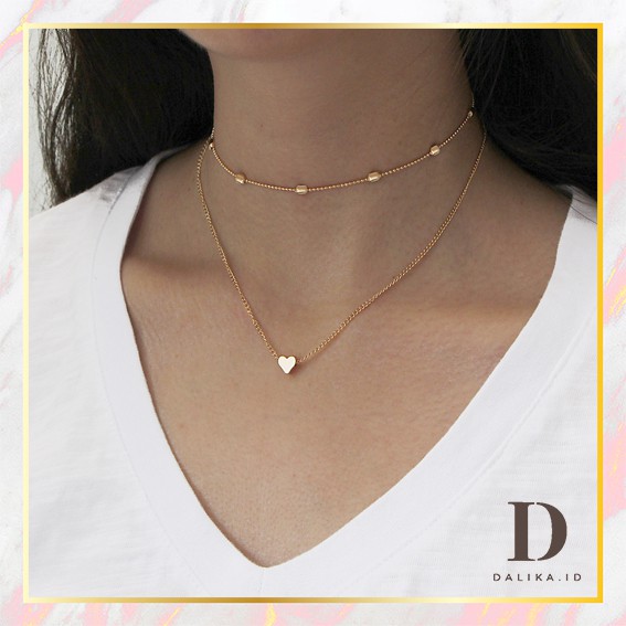 Kalung Double Layer Simple Hati Kecil Mini Korea Dalika