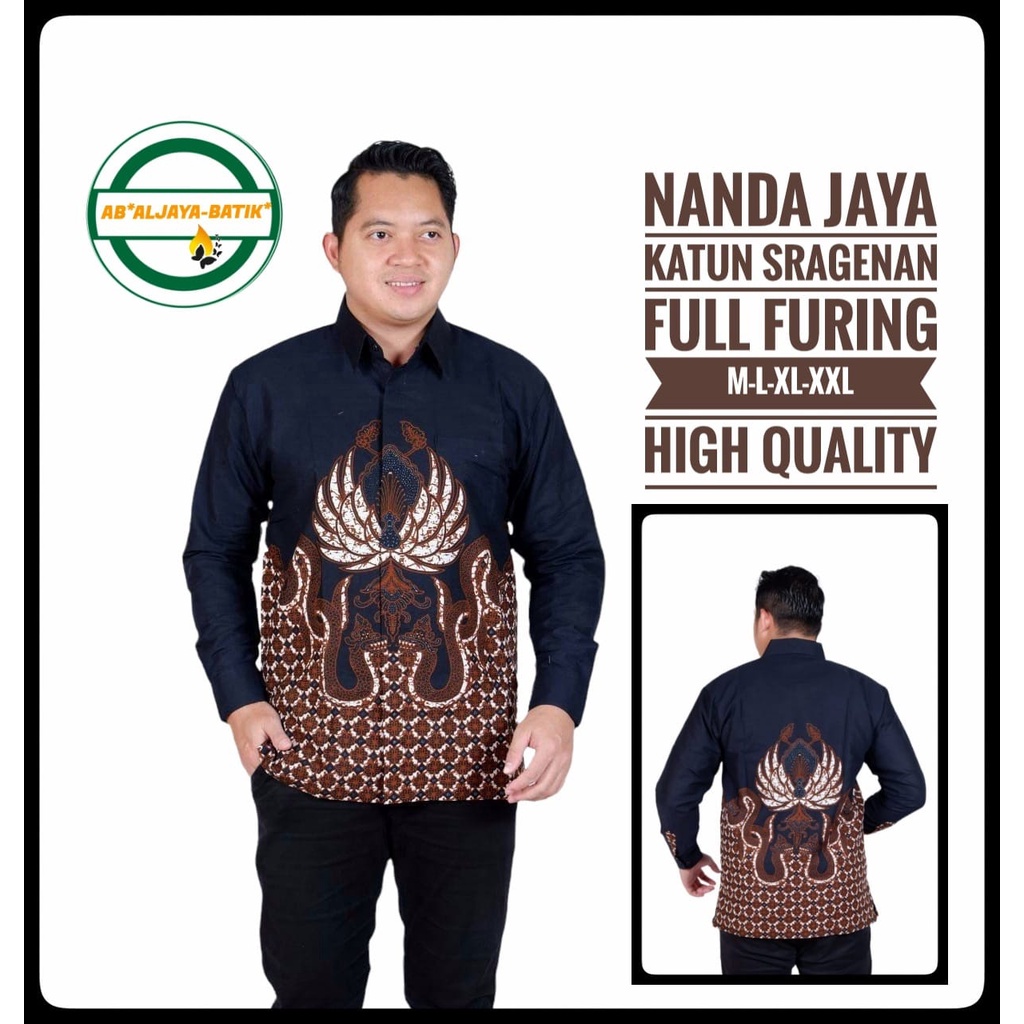 NANDA JAYA  Kemeja Batik Pria Lapis Furing PREMIUM Lengan Panjang Batik Solo Asli