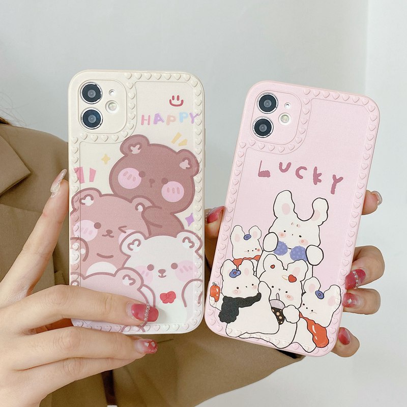 Happy Bear Mirror Soft Case OPPO A1K Realme C11 C20 C20A C2 C15 C12 Narzo 20 C25 C21 C21Y 5 5S 5i C3 Casing VIVO V20 Pro Y21 Y21S Y33S Y51 V21 V20 SE Y51A Xiaomi Redmi Redmi 9A 9C Note 8 Pro