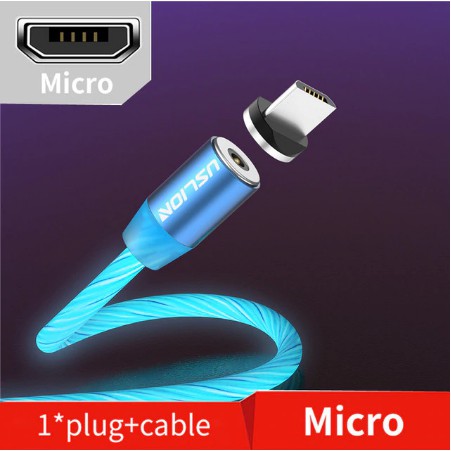 Kabel Data LED USLION Tipe Micro USB Fast Charging (Biru)
