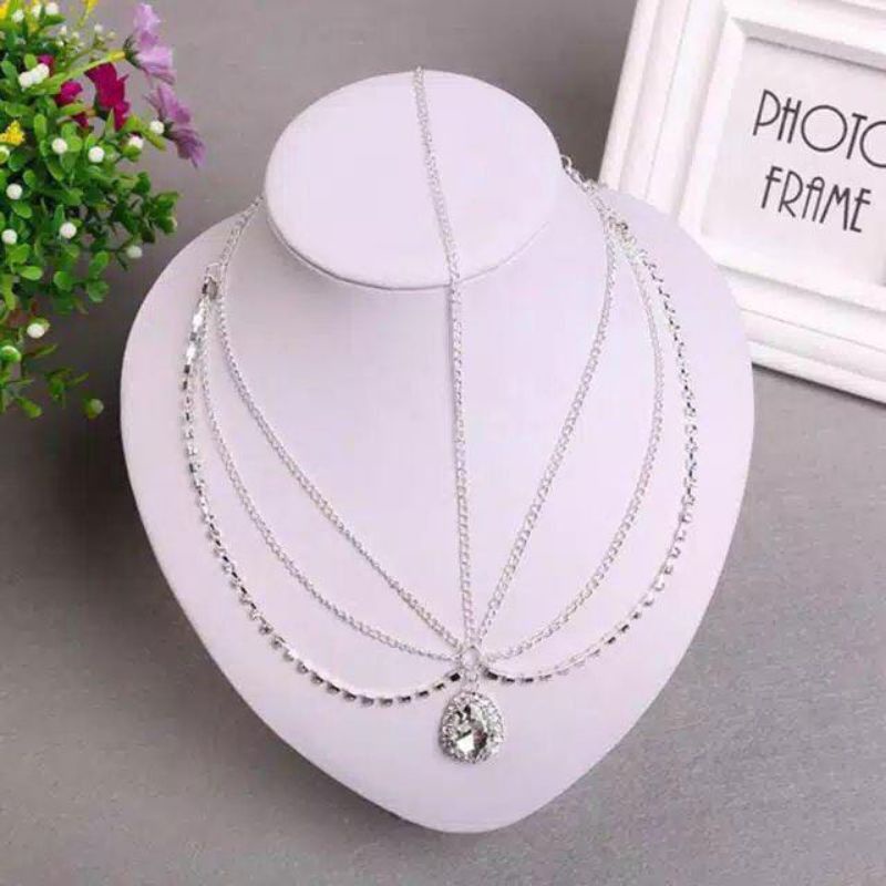 FerenHongXia Boho Crystal Forehead Chain Bridal Headpiece Headdress