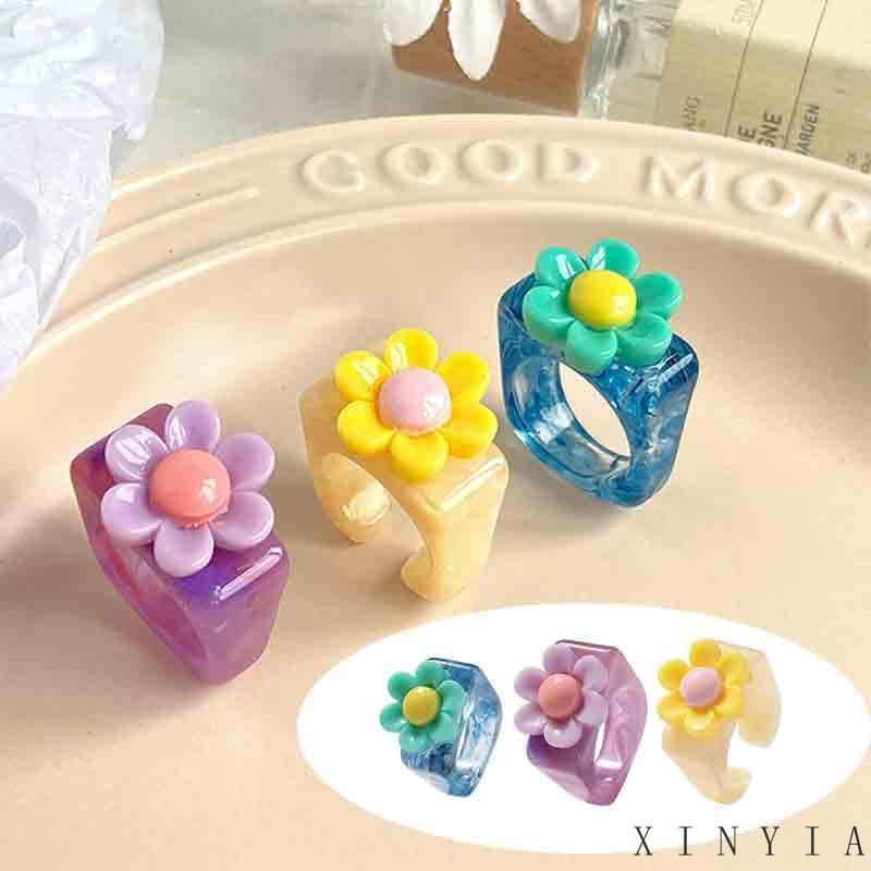 Xia.id Cincin Model Terbuka Desain Bunga Bahan Resin Akrilik Untuk Wanita